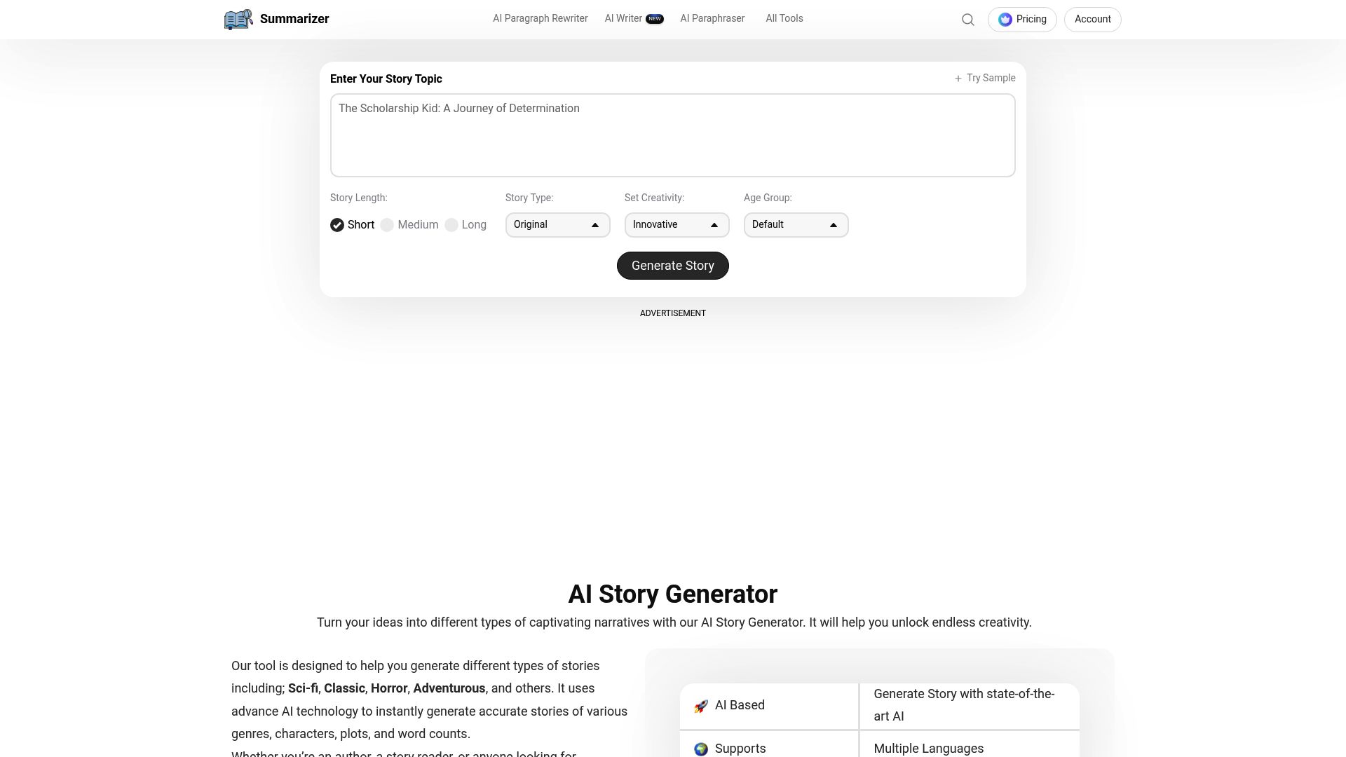 Summarizer AI Story Generator